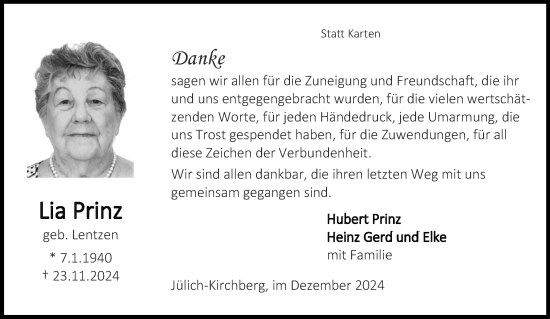 Traueranzeige von Lia Prinz von Aachener Zeitung