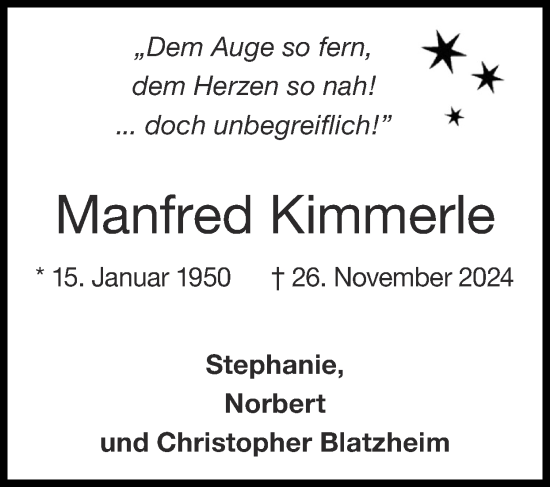 Traueranzeige von Manfred Kimmerle von Zeitung am Sonntag