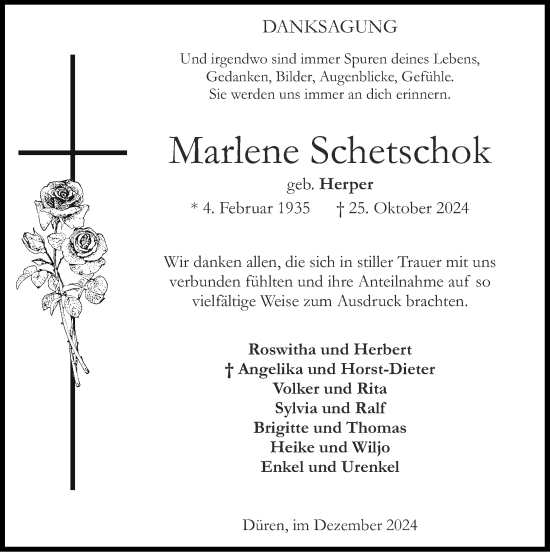 Traueranzeige von Marlene Schetschok von Zeitung am Sonntag