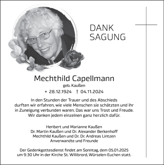 Traueranzeige von Mechthild Capellmann von Zeitung am Sonntag