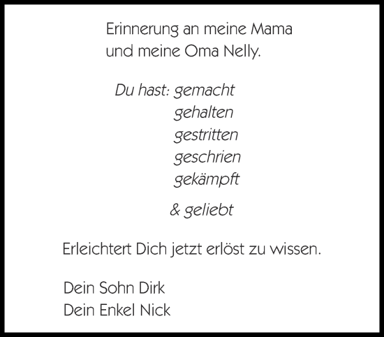 Traueranzeige von Nelly  von Aachener Zeitung