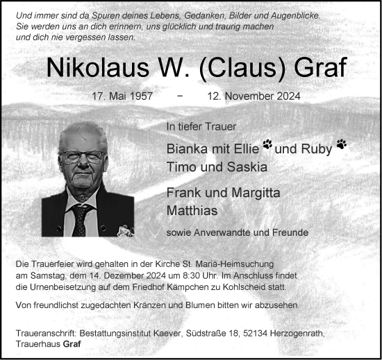 Traueranzeige von Nikolaus W. Graf von Aachener Zeitung
