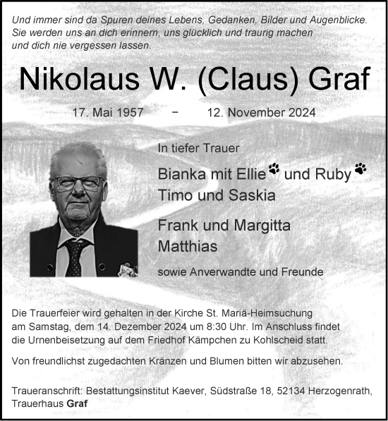 Traueranzeige von Nikolaus W. Graf von Zeitung am Sonntag