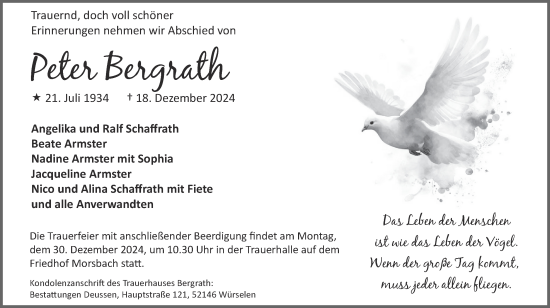 Traueranzeige von Peter Bergrath von Zeitung am Sonntag