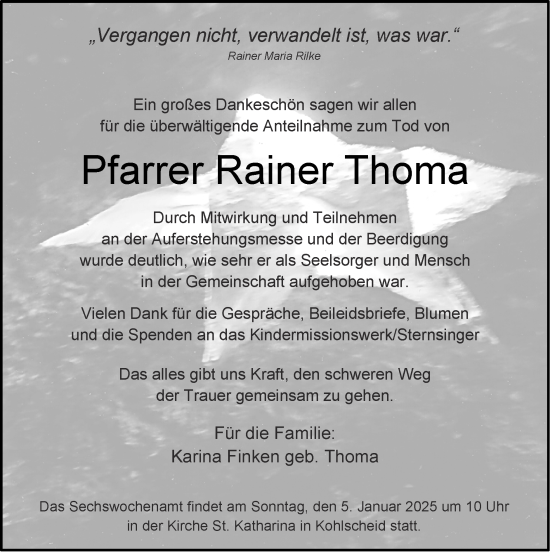 Traueranzeige von Rainer Thoma von Zeitung am Sonntag