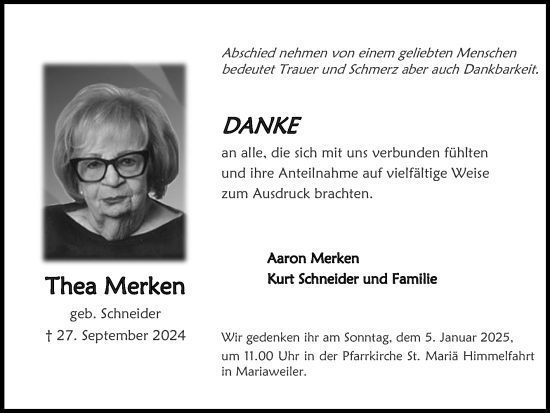 Traueranzeige von Thea Merken von Zeitung am Sonntag