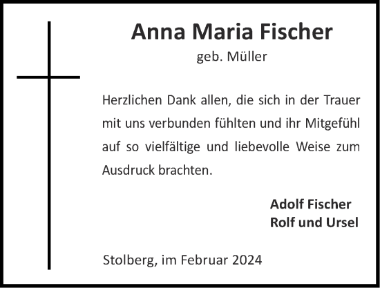 Traueranzeige von Anna Maria Fischer von Zeitung am Sonntag