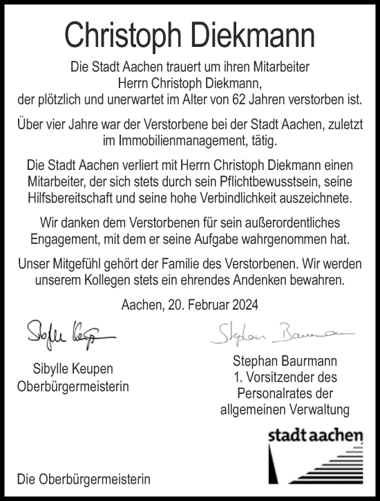 Traueranzeige von Christoph Diekmann von Aachener Zeitung