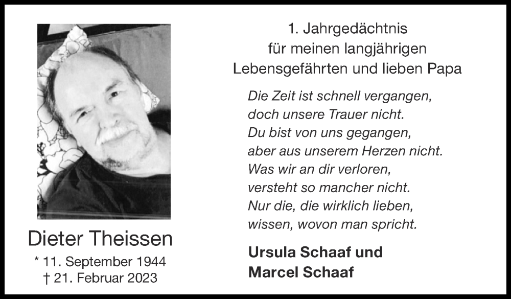  Traueranzeige für Dieter Theissen vom 25.02.2024 aus Zeitung am Sonntag