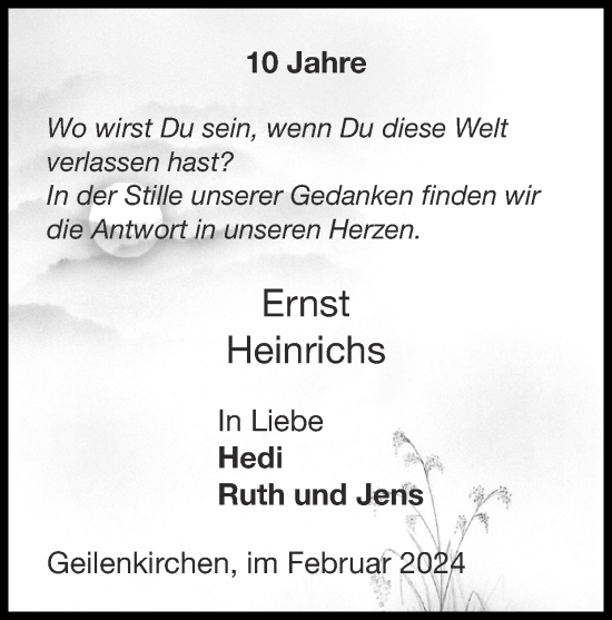 Traueranzeige von Ernst Heinrichs von Zeitung am Sonntag