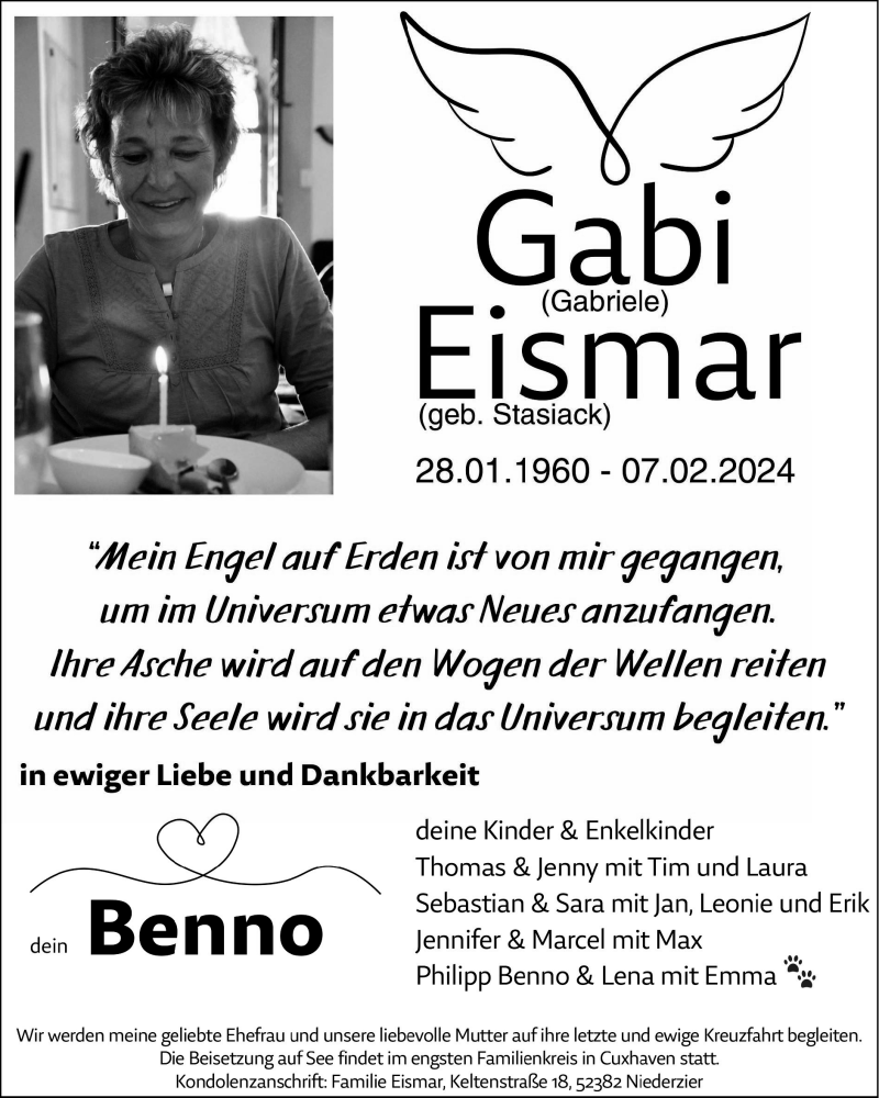  Traueranzeige für Gabi Eismar vom 18.02.2024 aus Zeitung am Sonntag