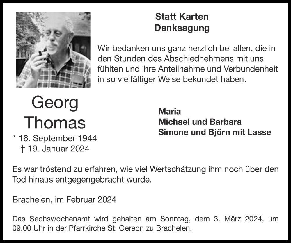  Traueranzeige für Georg Thomas vom 25.02.2024 aus Zeitung am Sonntag