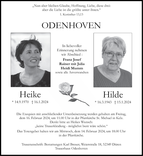 Traueranzeige von Heike Odenhoven von Aachener Zeitung