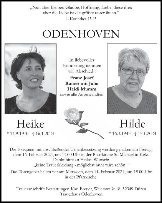 Traueranzeige von Heike Odenhoven von Zeitung am Sonntag