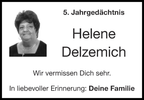 Traueranzeige von Helene Delzemich von Zeitung am Sonntag