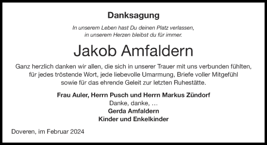Traueranzeige von Jakob Amfaldern von Zeitung am Sonntag
