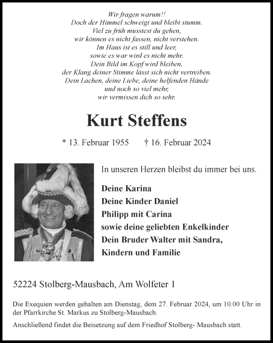 Traueranzeige von Kurt Steffens von Zeitung am Sonntag