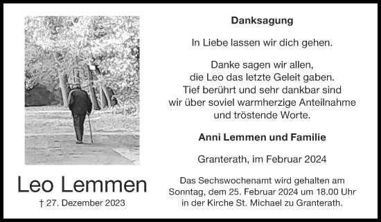 Traueranzeige von Leo Lemmen von Zeitung am Sonntag