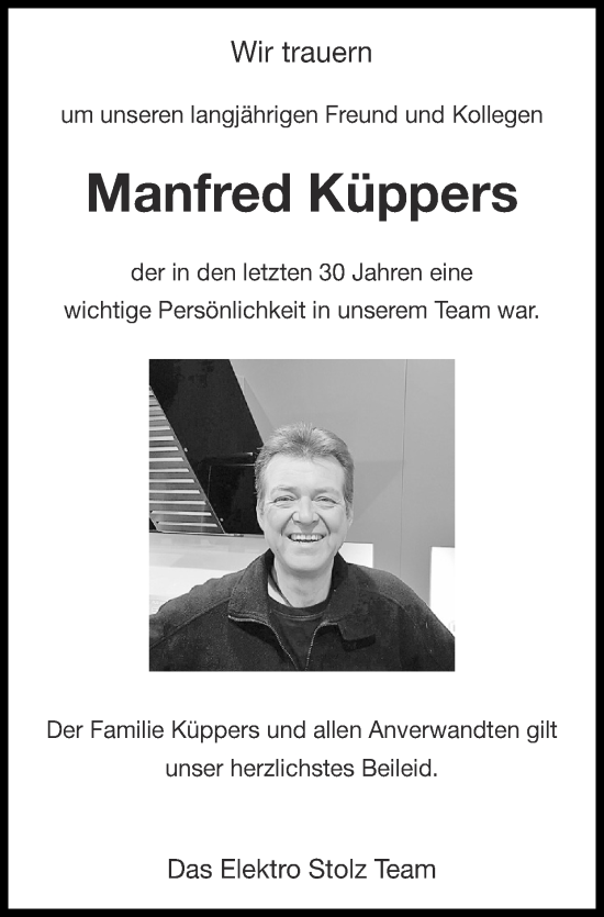 Traueranzeige von Manfred Küppers von Zeitung am Sonntag