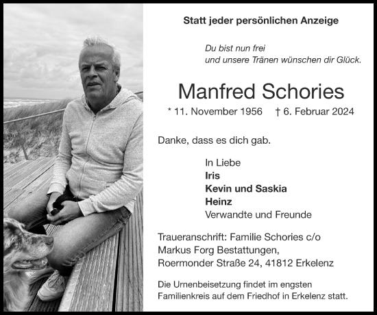Traueranzeige von Manfred Schories von Zeitung am Sonntag