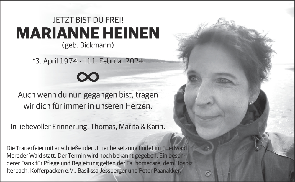  Traueranzeige für Marianne Heinen vom 17.02.2024 aus Aachener Zeitung