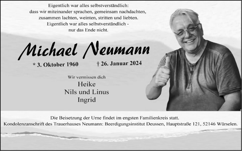  Traueranzeige für Michael Neumann vom 11.02.2024 aus Zeitung am Sonntag