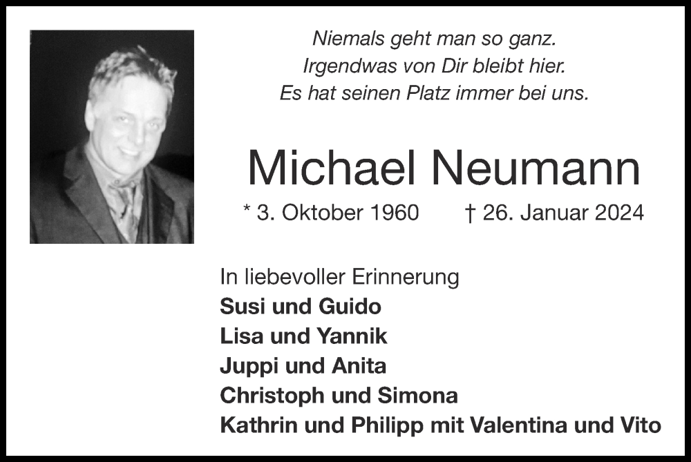  Traueranzeige für Michael Neumann vom 11.02.2024 aus Zeitung am Sonntag