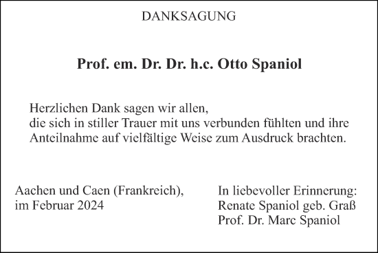 Traueranzeige von Otto Spaniol von Zeitung am Sonntag