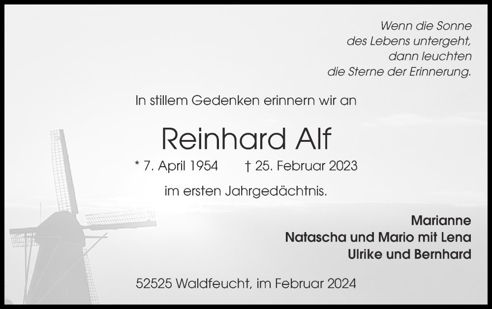  Traueranzeige für Reinhard Alf vom 25.02.2024 aus Zeitung am Sonntag