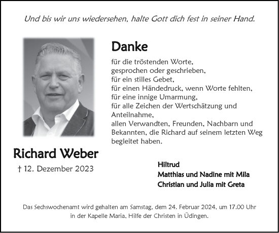 Traueranzeige von Richard Weber von Zeitung am Sonntag