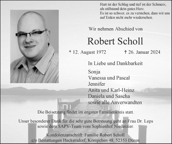 Traueranzeigen von Robert Scholl Aachen gedenkt