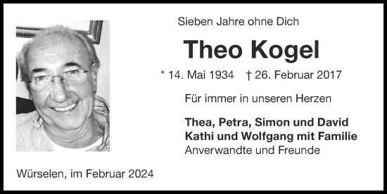 Traueranzeige von Theo Kogel von Zeitung am Sonntag