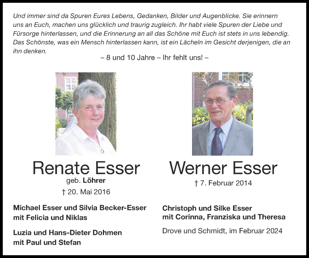  Traueranzeige für Werner Esser vom 04.02.2024 aus Zeitung am Sonntag