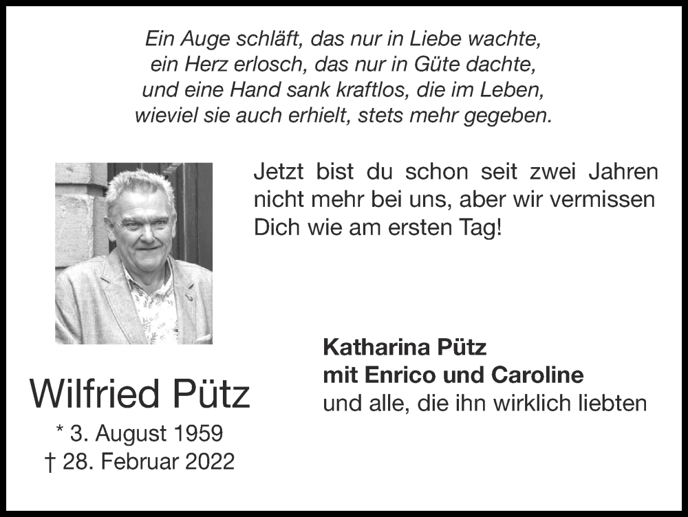  Traueranzeige für Wilfried Pütz vom 25.02.2024 aus Zeitung am Sonntag