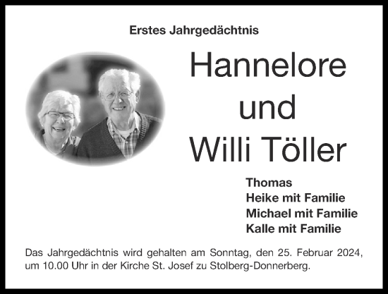 Traueranzeige von Willi Töller von Zeitung am Sonntag