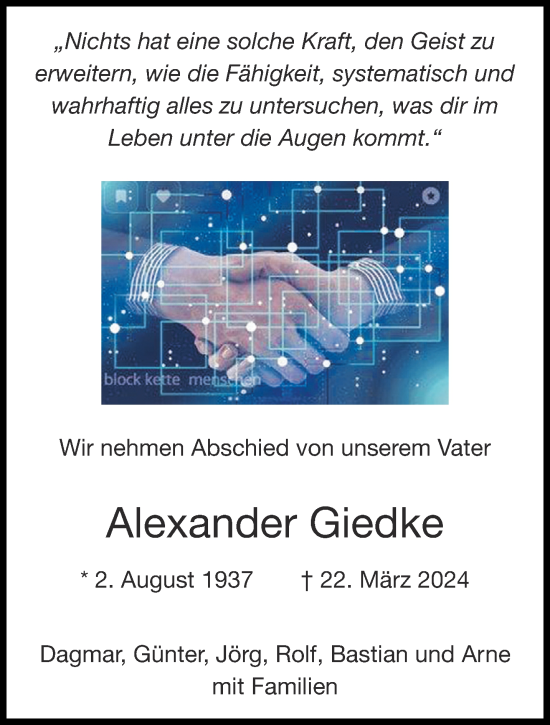 Traueranzeige von Alexander Giedke von Aachener Zeitung