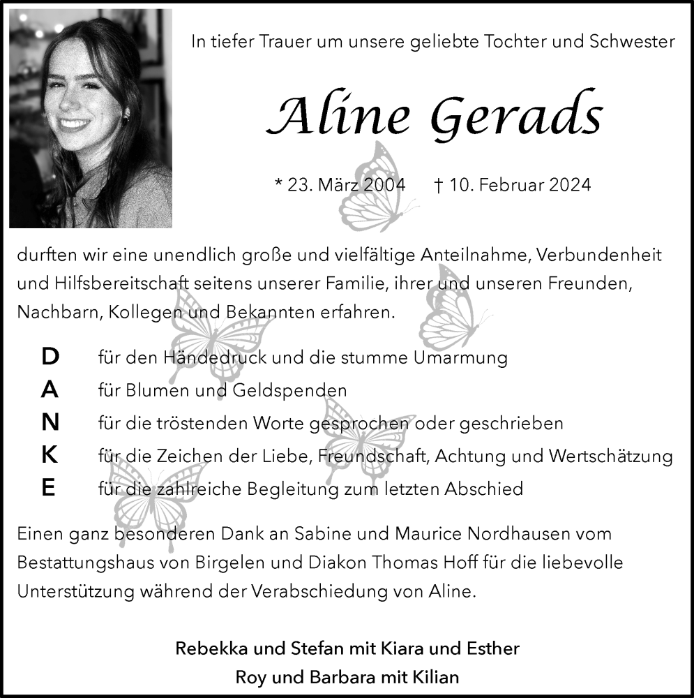  Traueranzeige für Aline Gerads vom 17.03.2024 aus Zeitung am Sonntag