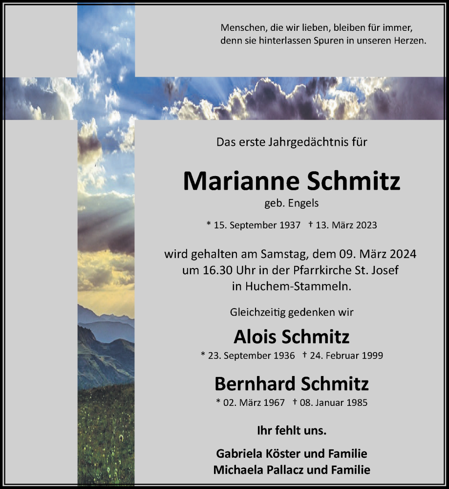  Traueranzeige für Alois Schmitz vom 03.03.2024 aus Zeitung am Sonntag