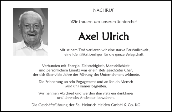 Traueranzeige von Axel Ulrich von Aachener Zeitung