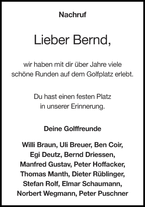 Traueranzeige von Bernd  von Aachener Zeitung