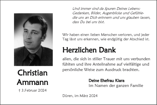 Traueranzeige von Christian Ammann von Zeitung am Sonntag