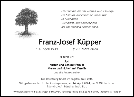 Traueranzeige von Franz-Josef Küpper von Aachener Zeitung
