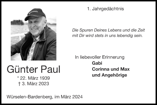 Traueranzeige von Günter Paul von Zeitung am Sonntag
