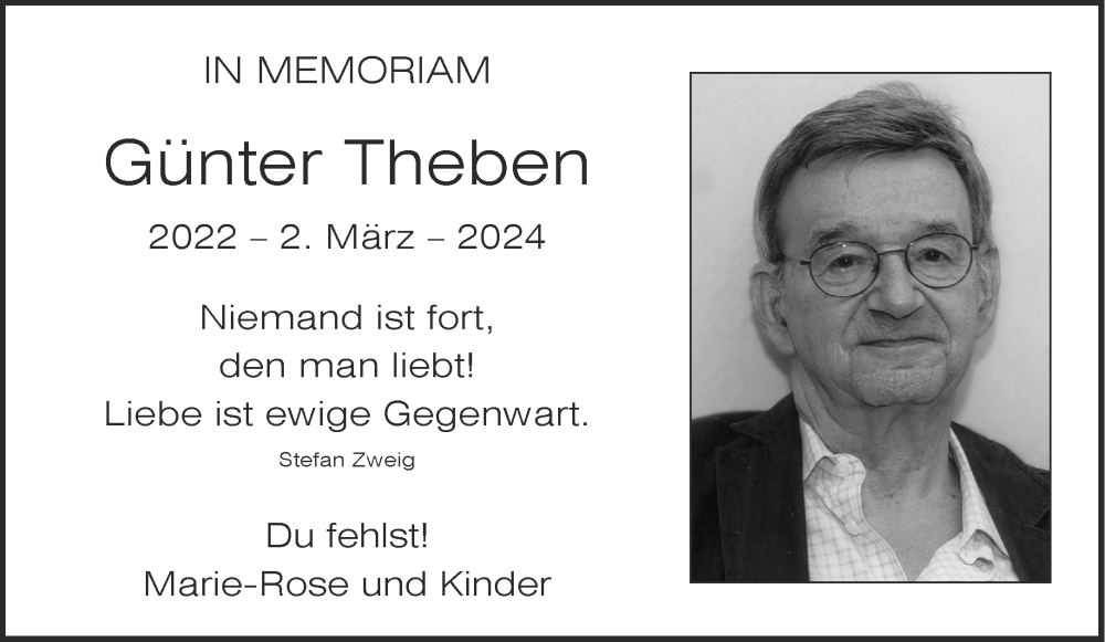  Traueranzeige für Günter Theben vom 02.03.2024 aus Aachener Zeitung