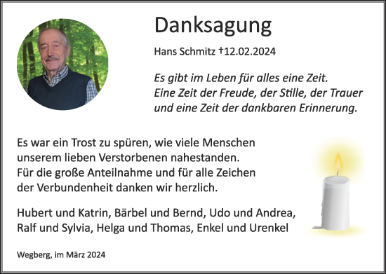 Traueranzeige von Hans Schmitz von Zeitung am Sonntag
