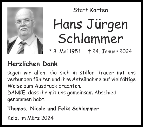 Traueranzeige von Hans Jürgen Schlammer von Zeitung am Sonntag