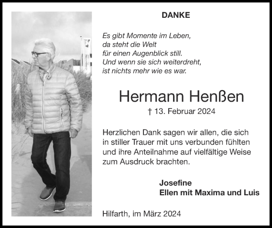 Traueranzeige von Hermann Henßen von Zeitung am Sonntag