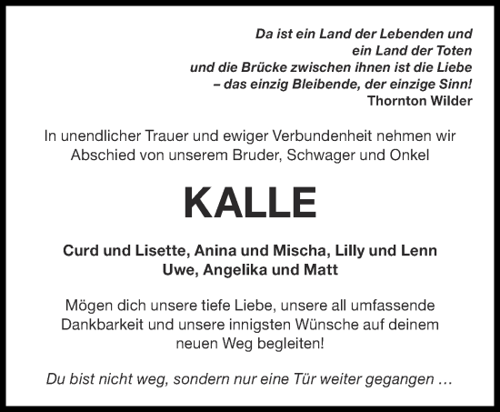 Traueranzeige von Kalle  von Aachener Zeitung