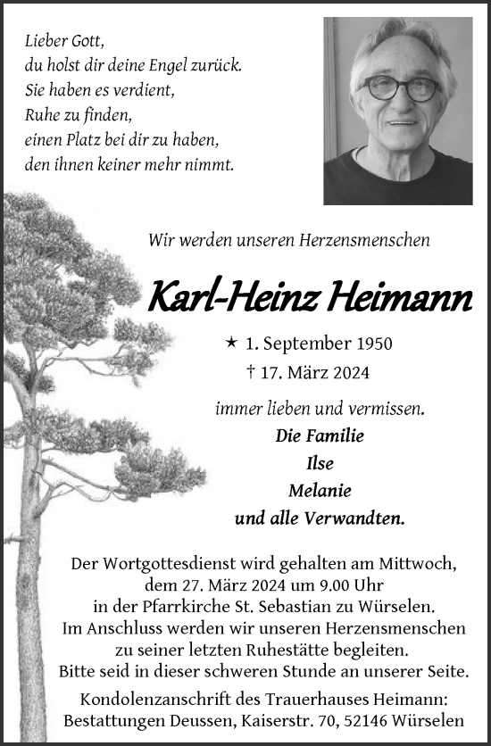 Traueranzeige von Karl-Heinz Heimann von Zeitung am Sonntag