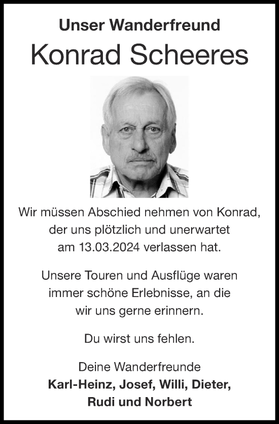 Traueranzeige von Konrad Scheeres von Zeitung am Sonntag